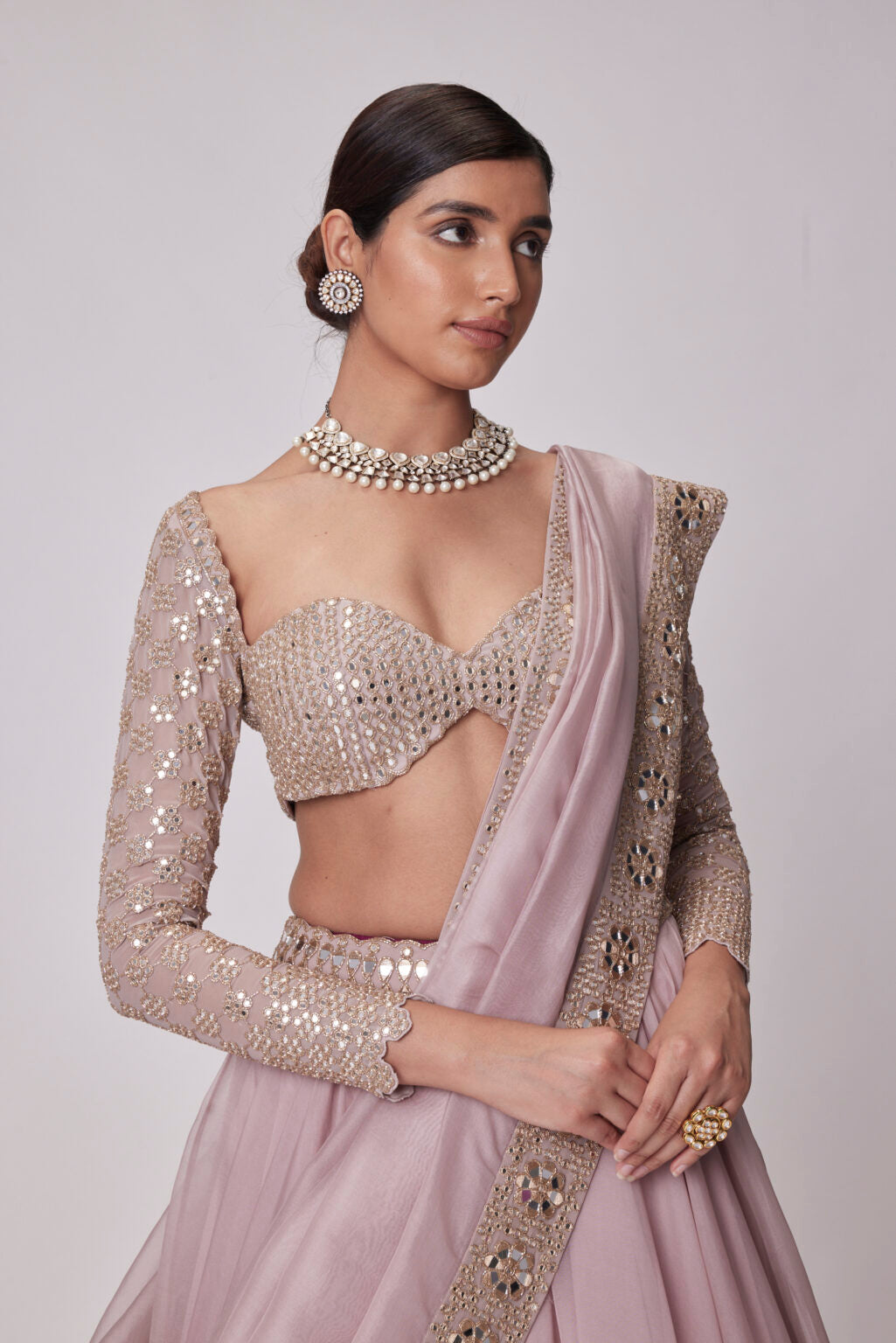 Image of ASH PINK ORGANZA LEHENGA SET