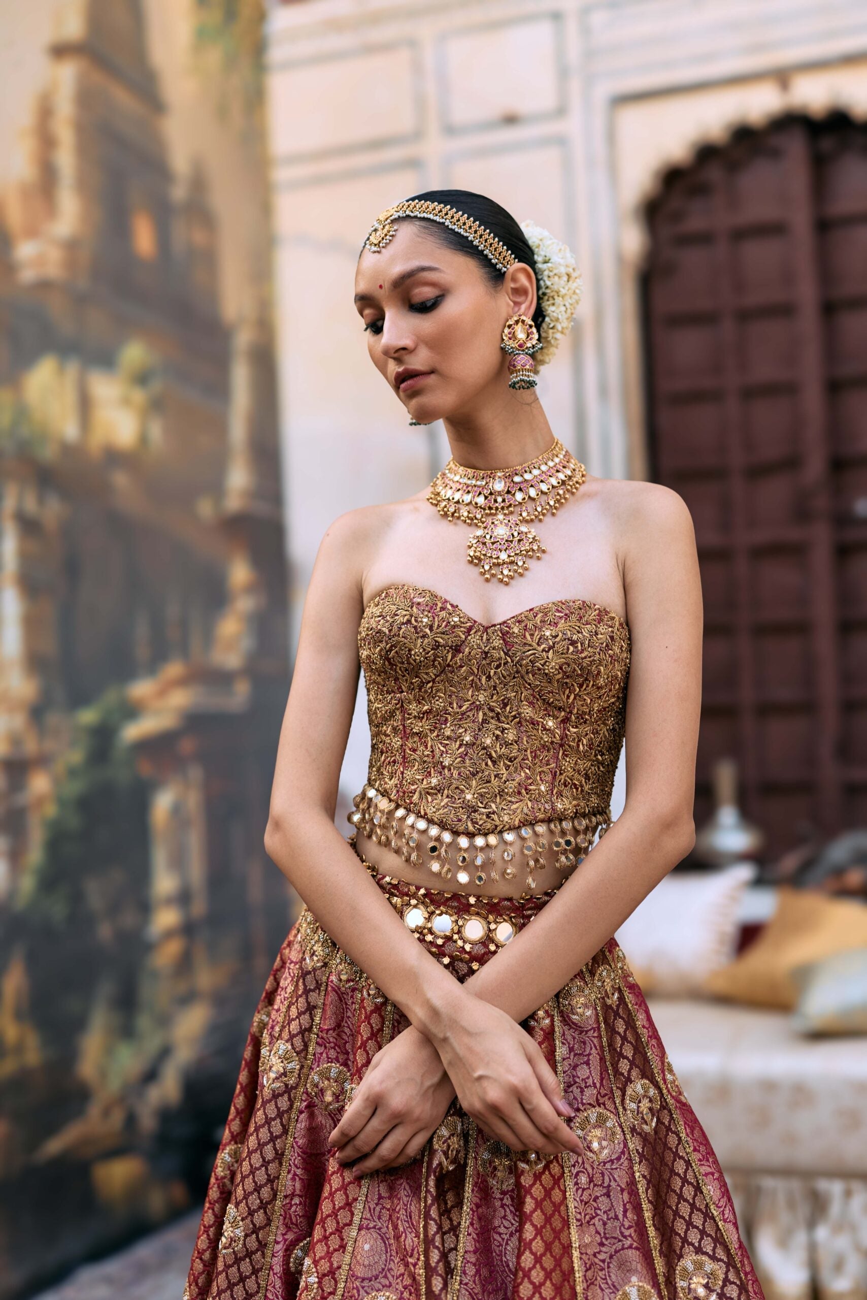 Arunima Lehenga Set with Chhavi Jaal Veil