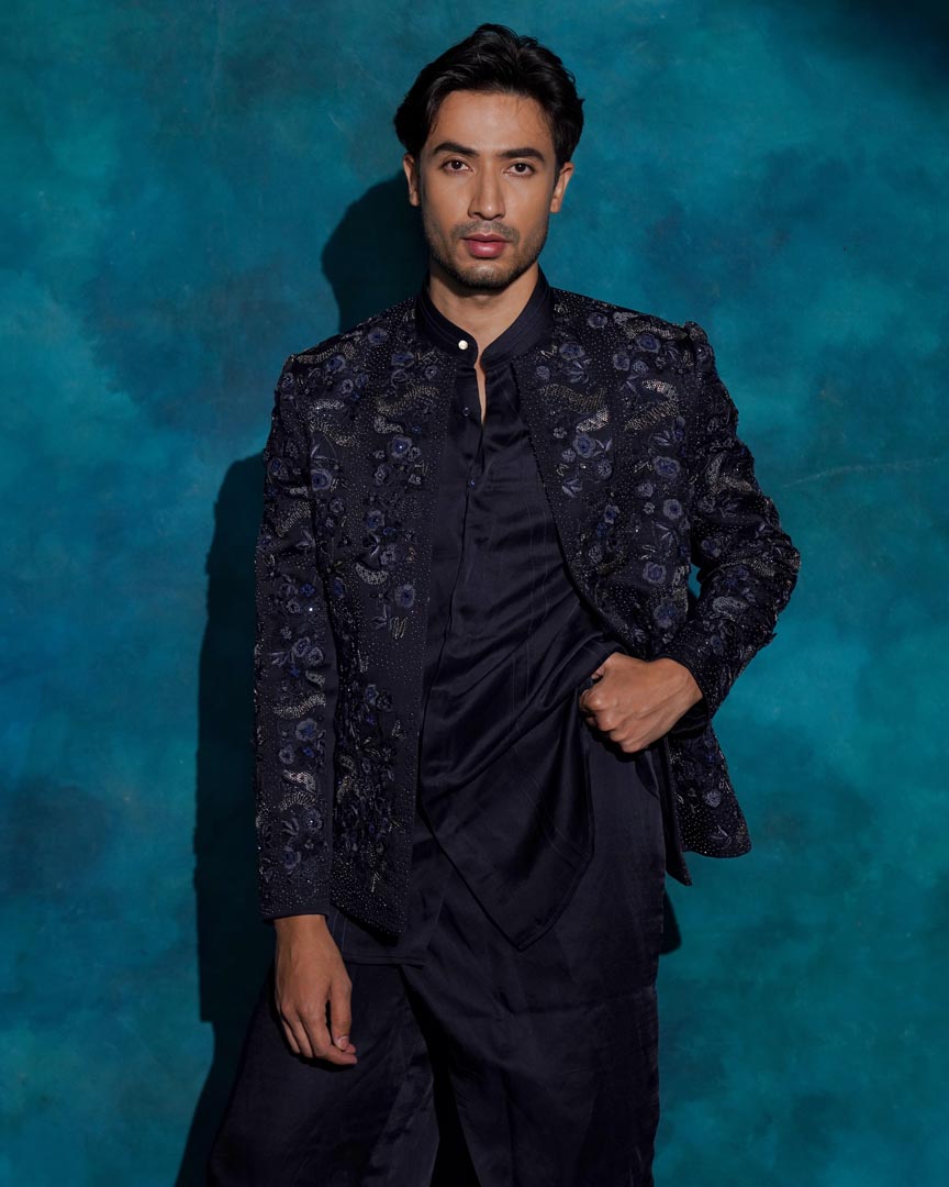 Midnight Blue floral embroidered set