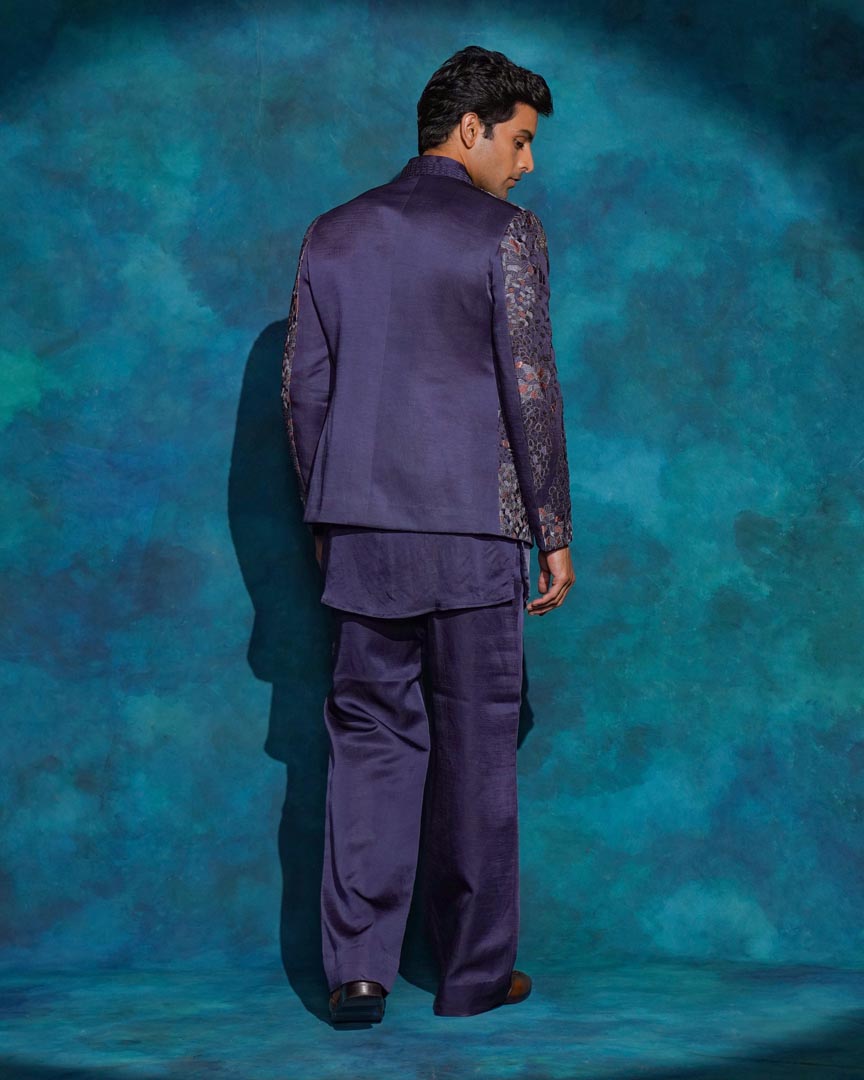 Oceanic Purple hand embroidered short jacket set