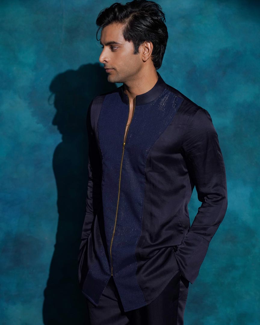 Midnight Blue hand embroidered concept blazer set
