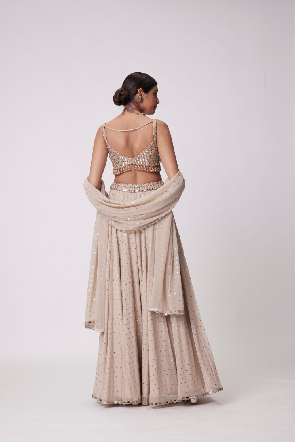 Image of LIGHT BEIGE GEORGETTE LEHENGA PANTS SET