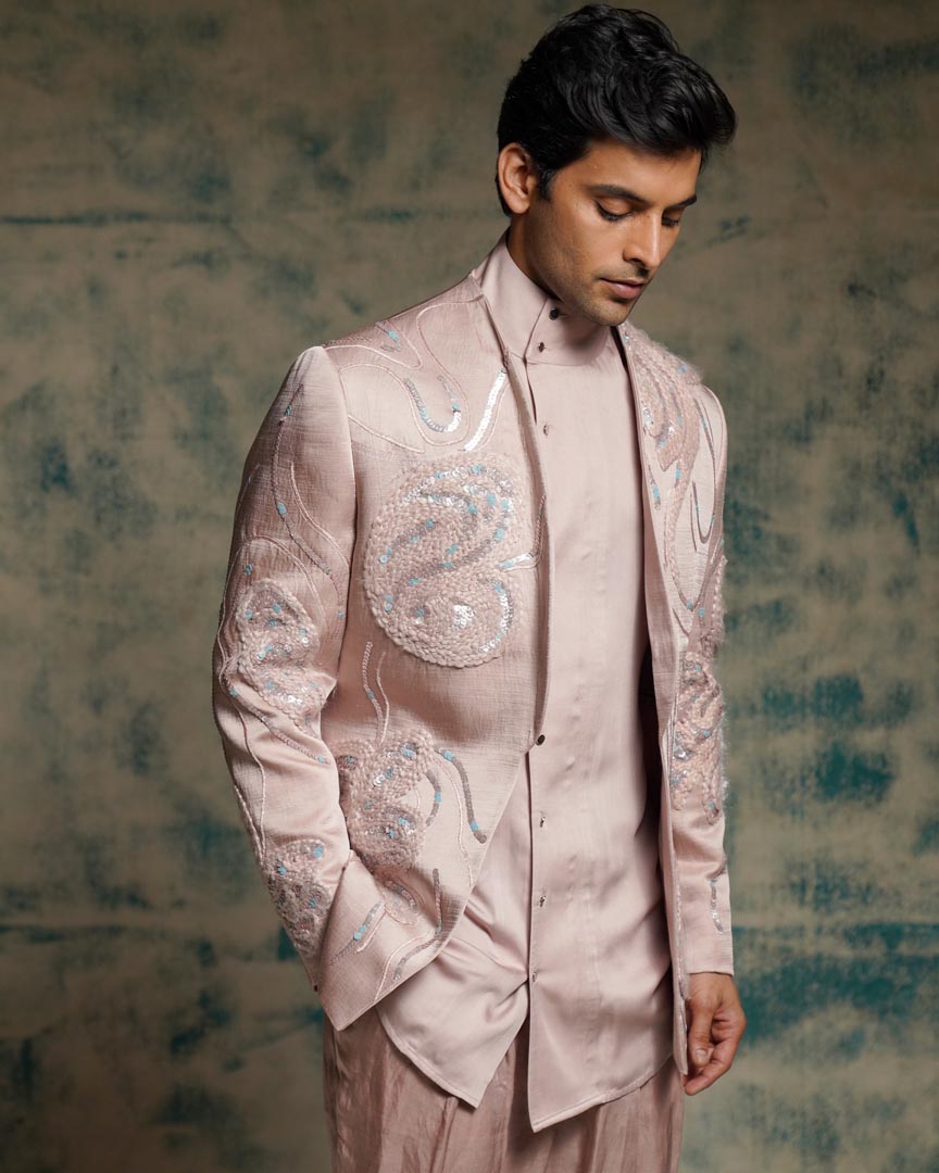 Mauve hand embroidered concept blazer set.