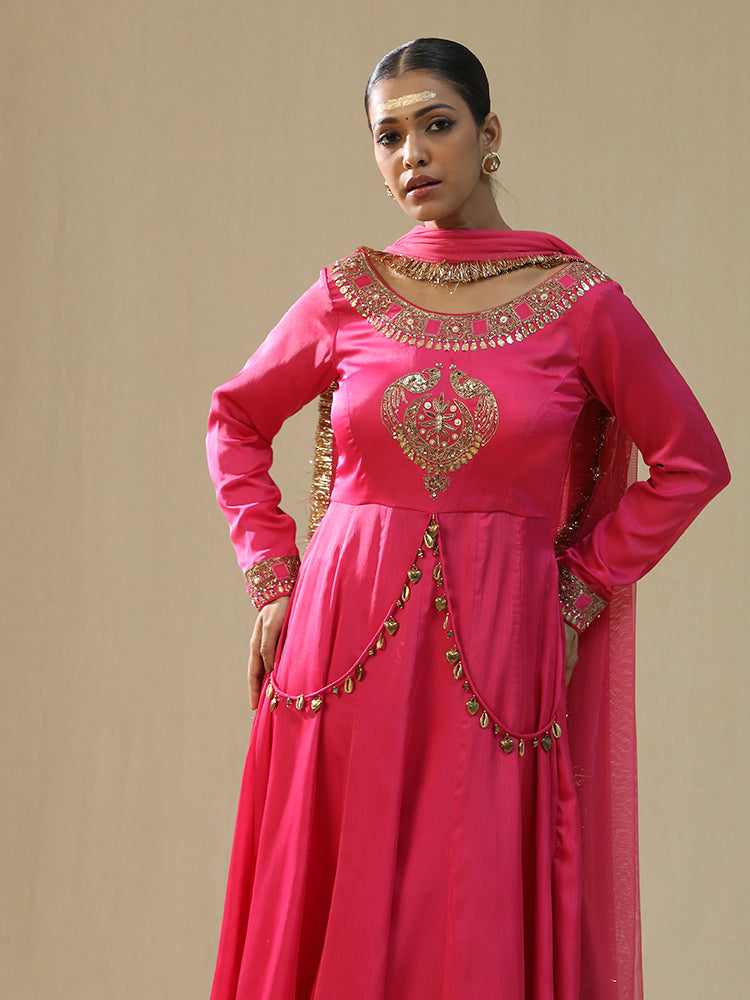 Pink heart Anarkali Suit Set