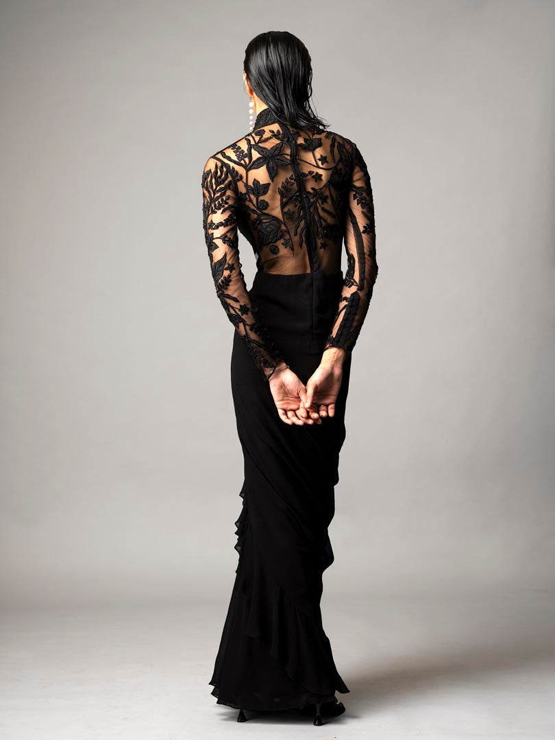 Black Vale Saree Gown