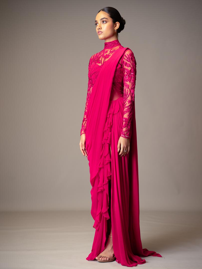 Fuschia Vale Saree Gown