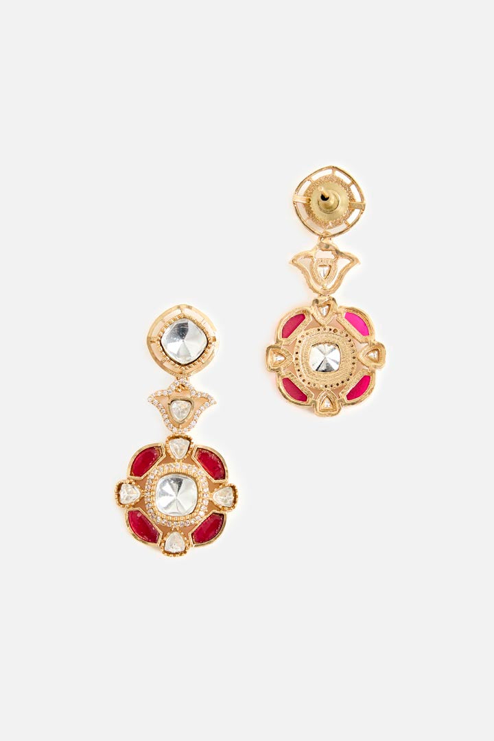 Gold-Plated Red Gemstones Kundan Necklace & Earring Set