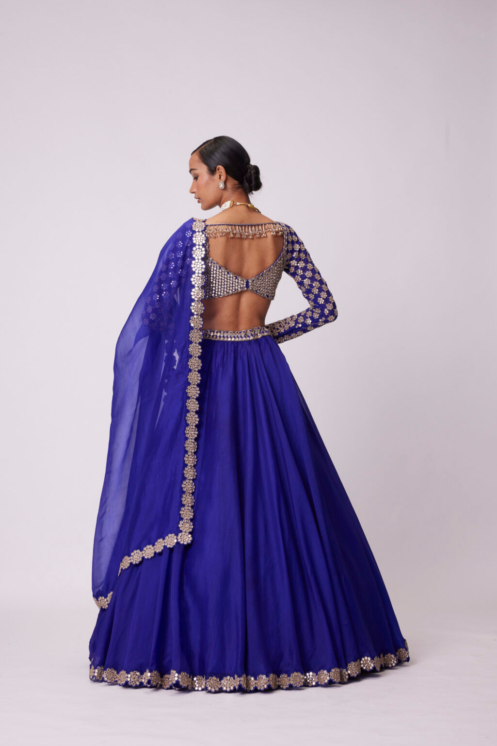 Image of PERSIAN BLUE HAND EMBROIDERED LEHENGA SET