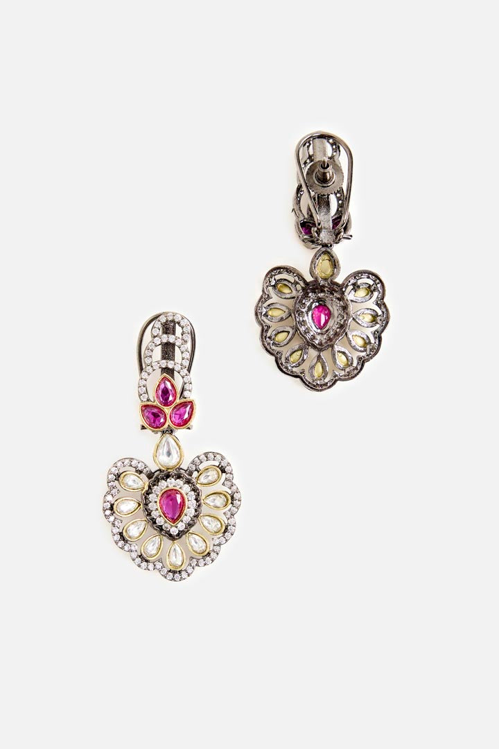 Purple Beaded Kundan-Style Necklace & Earring Set