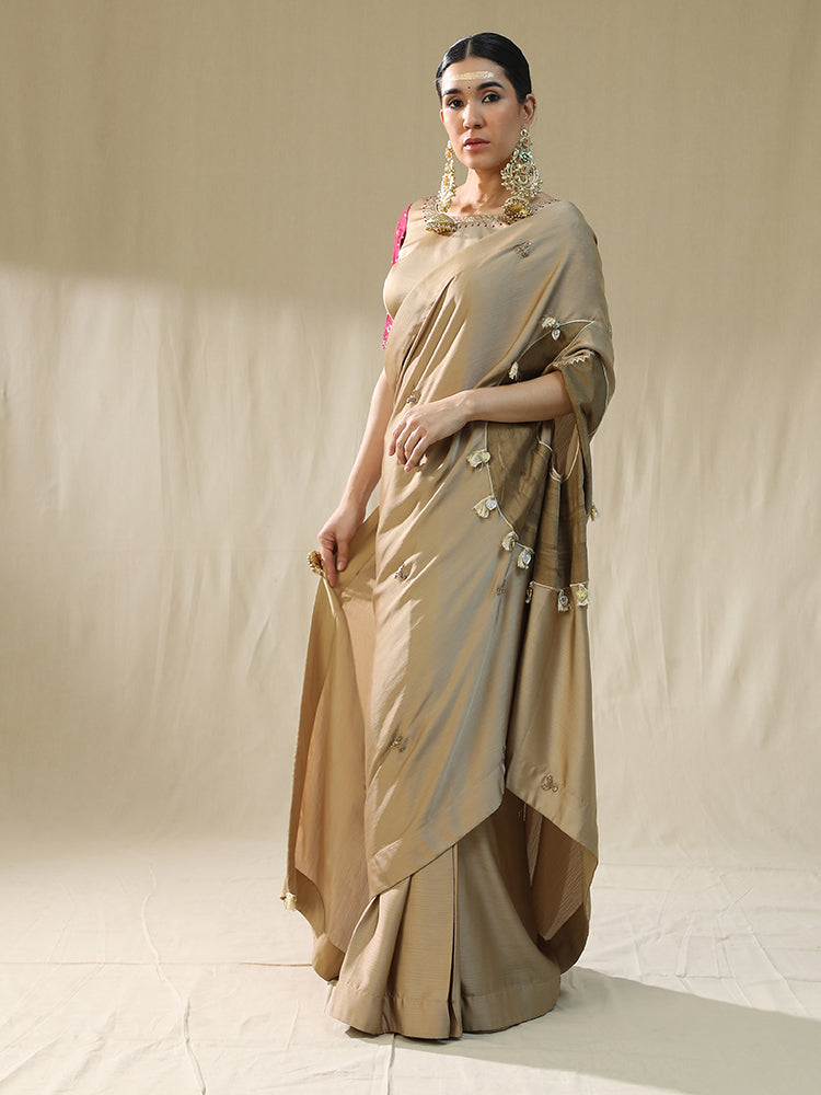 Golden Pre stitched saree