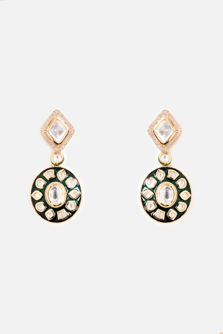 Pearl Choker Necklace & Earring Set with Black and White Stone Floral Motifs