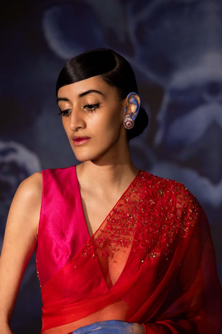 Pink & Red Saree with Blouse- Set of 2