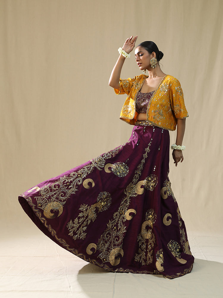 purple brushstroke lehnga set