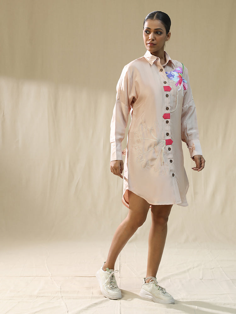 Peach Floral Handpainted Shirt