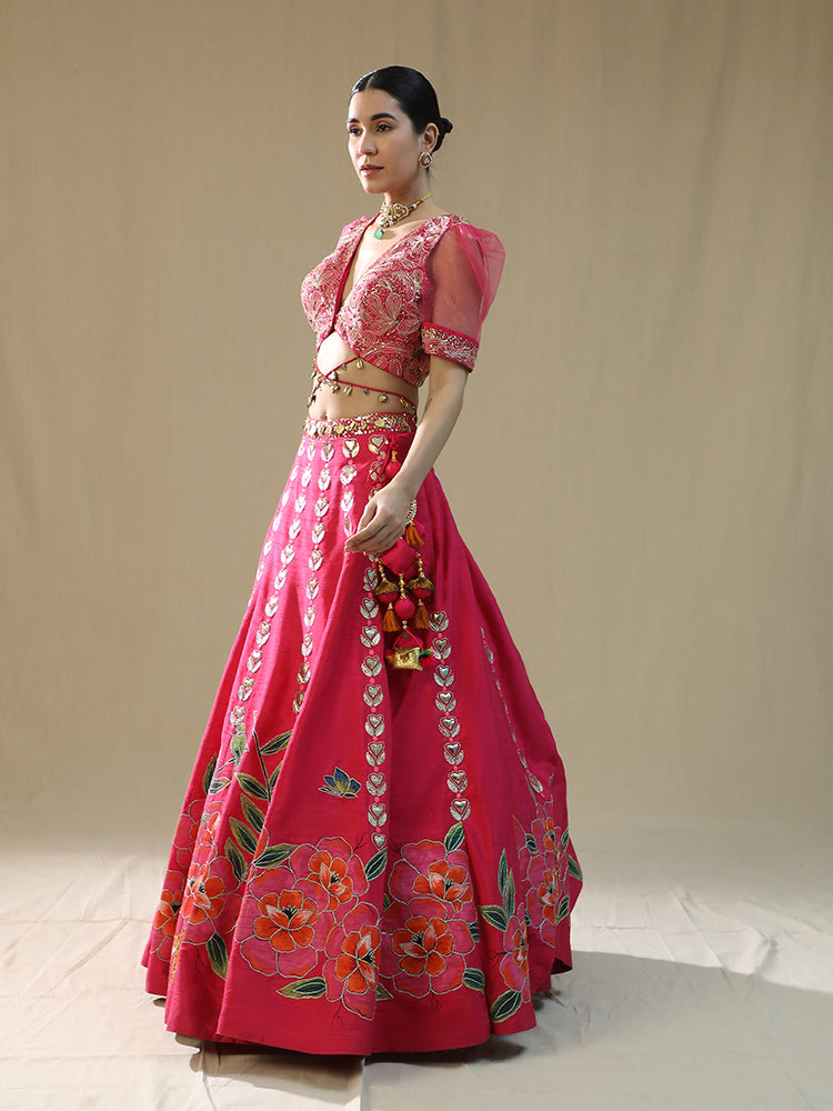 Pink Leopard Handpainted lehnga set