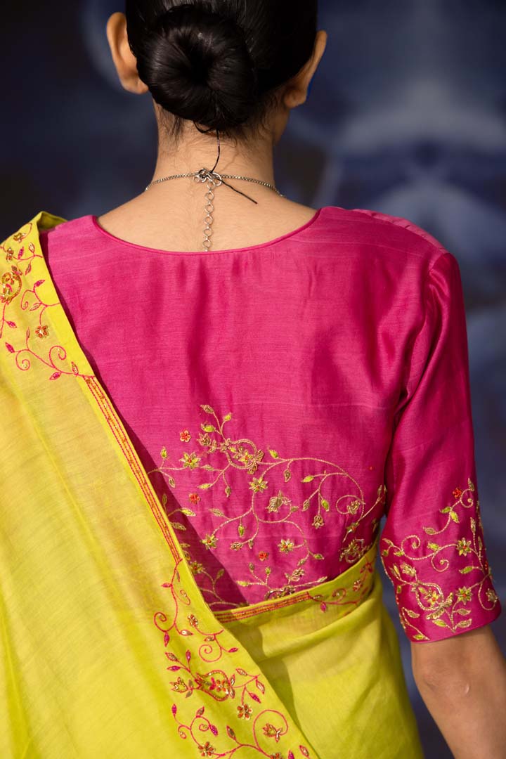 Green Saree With Emboidery and Blouse- Set of 2