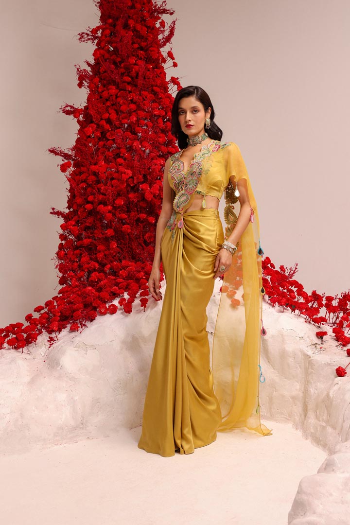 Image of Paisley Love yellow drape saree