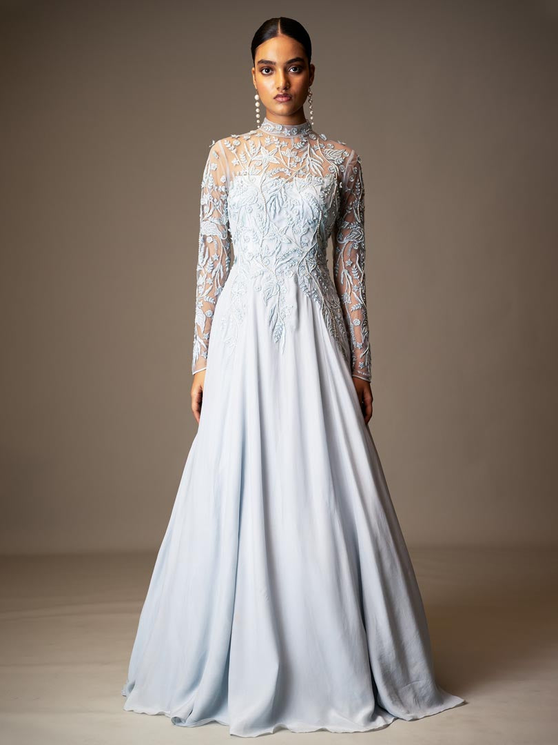 Pastel Blue Pre-Draped Gown