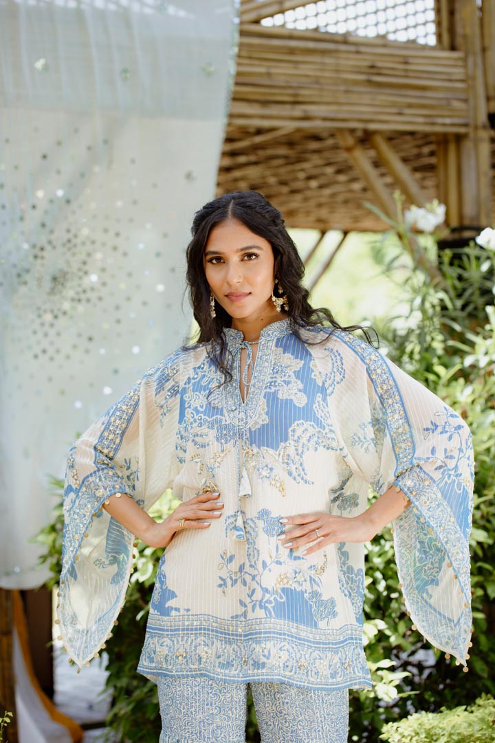 Blue Viscose Georgette Digital Printed Sharara Set