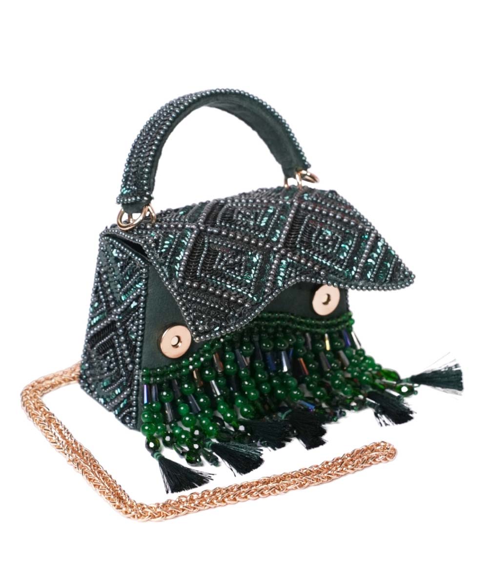 Elara Green Suede Embellished Box Bag