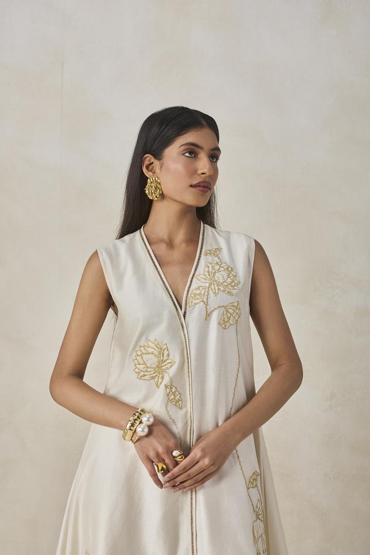 Ivory Chanderi Applique Work Kurta Set - Luxury Ethnic Co-ord