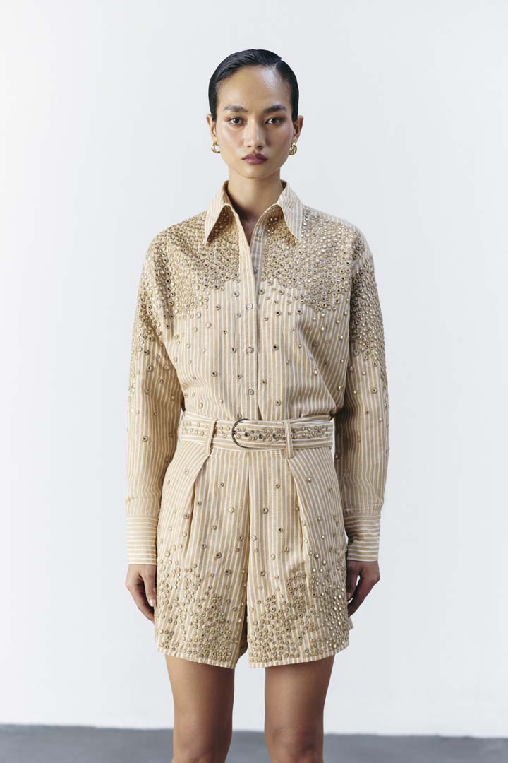 STRIPE MIRROR EMBELLISHED SHIRT
