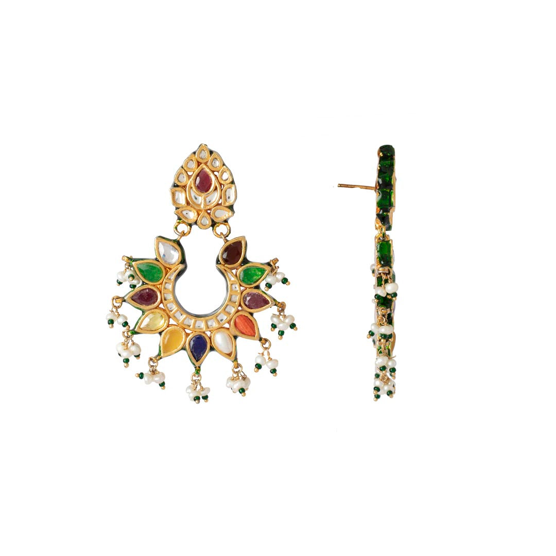 Vivinia By Vidhi Mehra Inaayat Gold Plated Multicolored Womens Kundan, Polki Pair of Earrings VE011