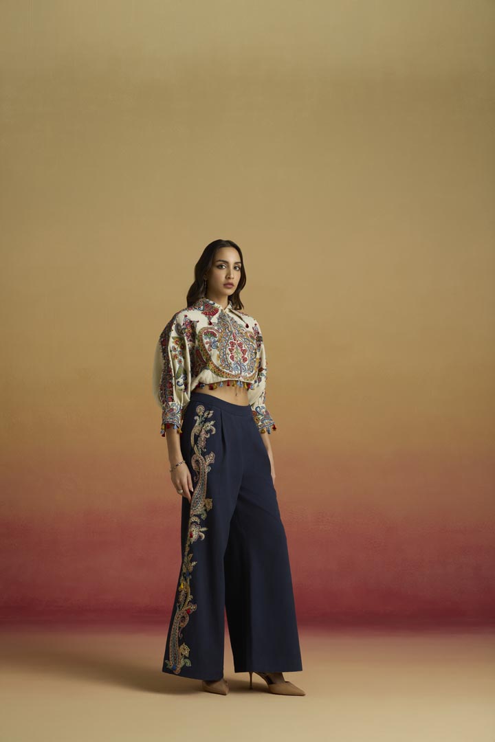 Ivory Kala Cotton Hand-Embroidered Kimono Bolero Jacket