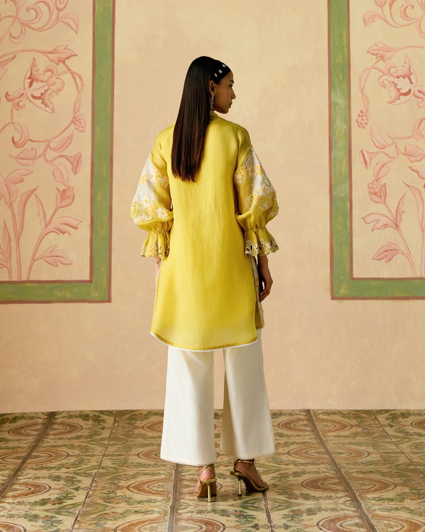 YELLOW AND IVORY COLOR BLOCK TUNIC
