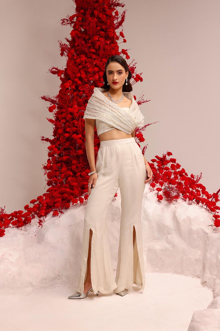 Image of Shadow white wrap slit pant set