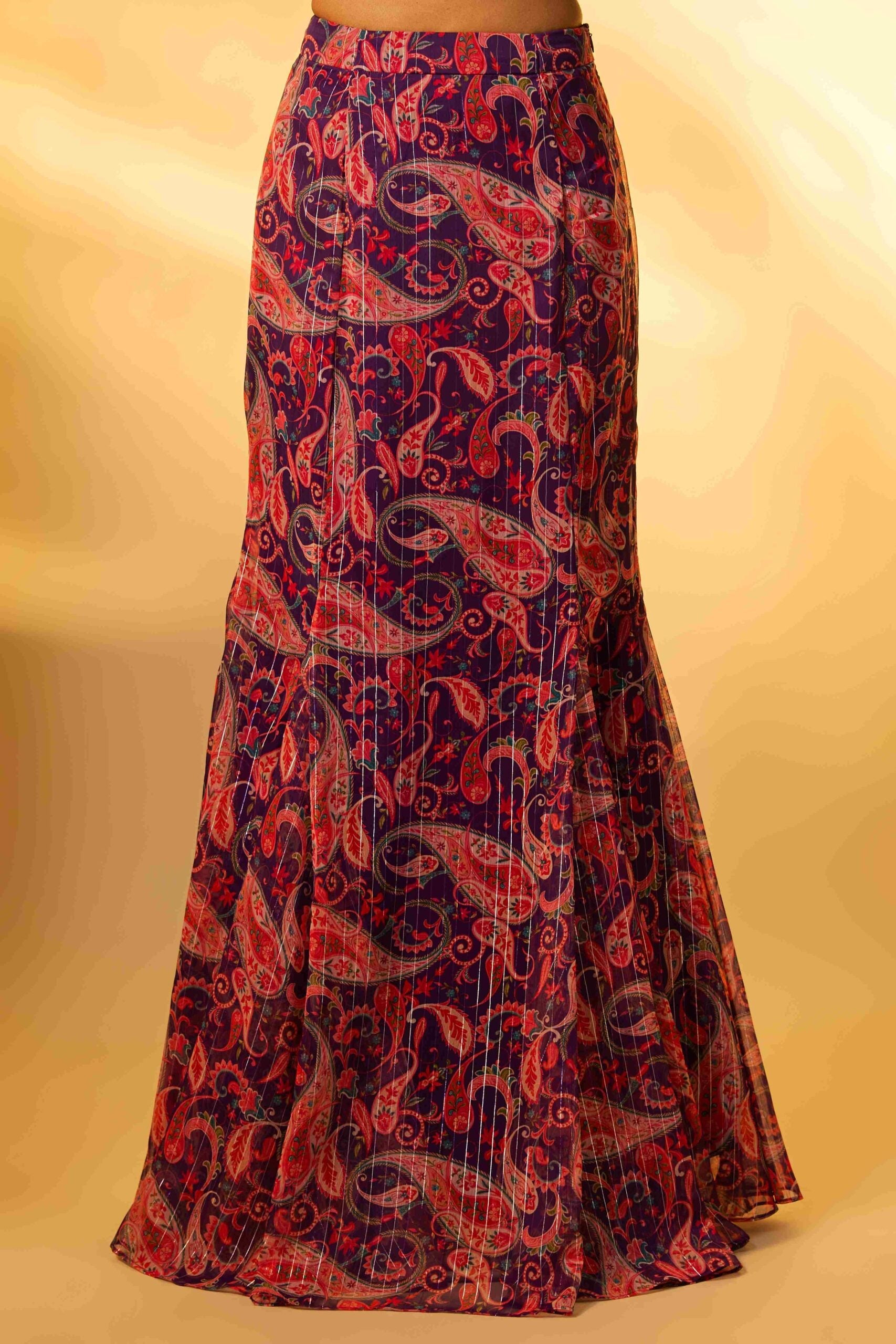 VIOLET PAISLEY PRINTED CORSET SET