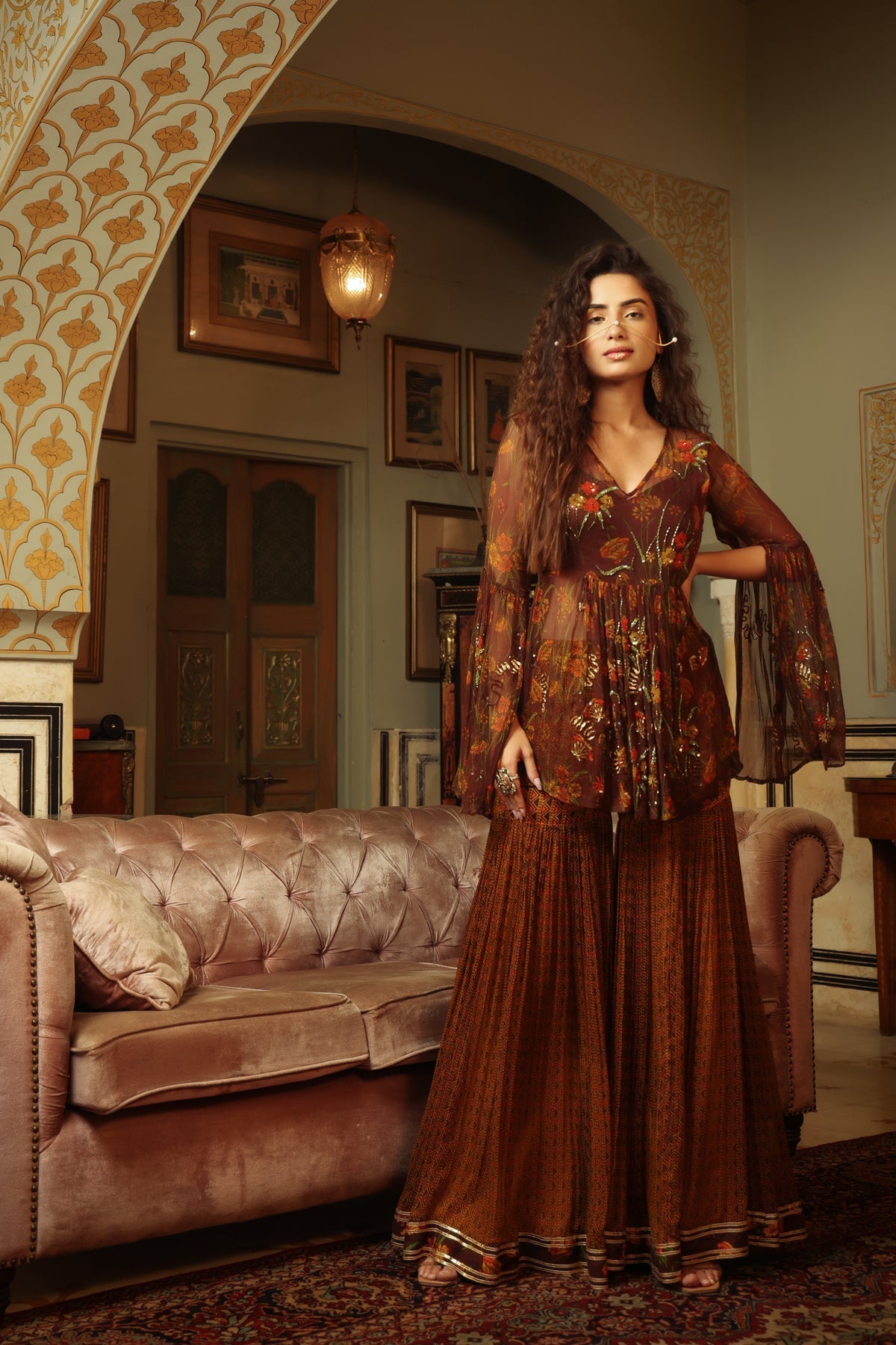 Image of Dilruba coco dhaani sequinned sharara set