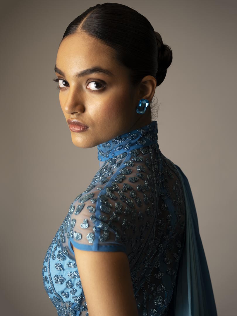 Ombre Blue Saree Gown