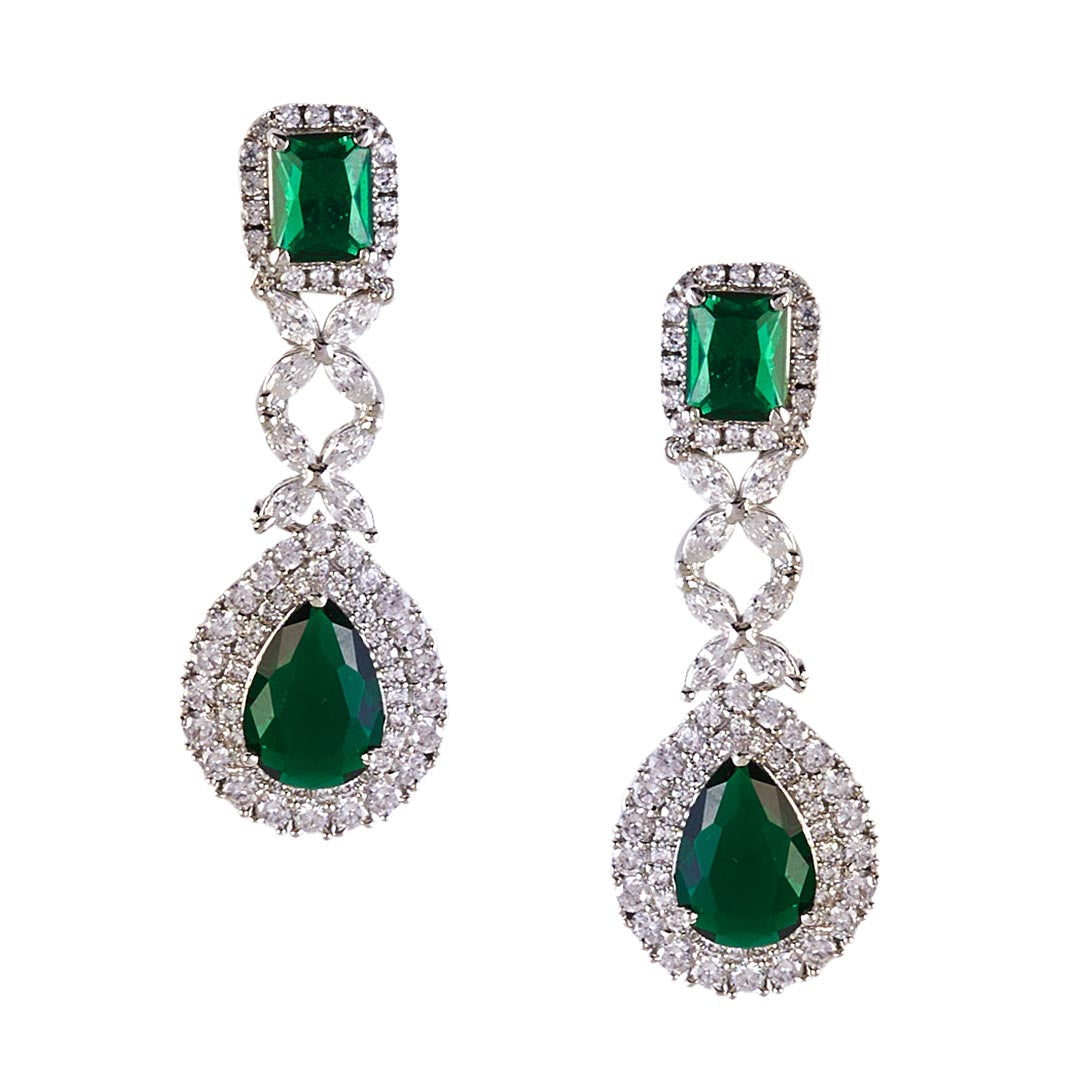Vivinia By Vidhi Mehra Zia Silver Plated Green Womens Emerald Synthetic Zircon Necklace Set with Pair of earrings VN263