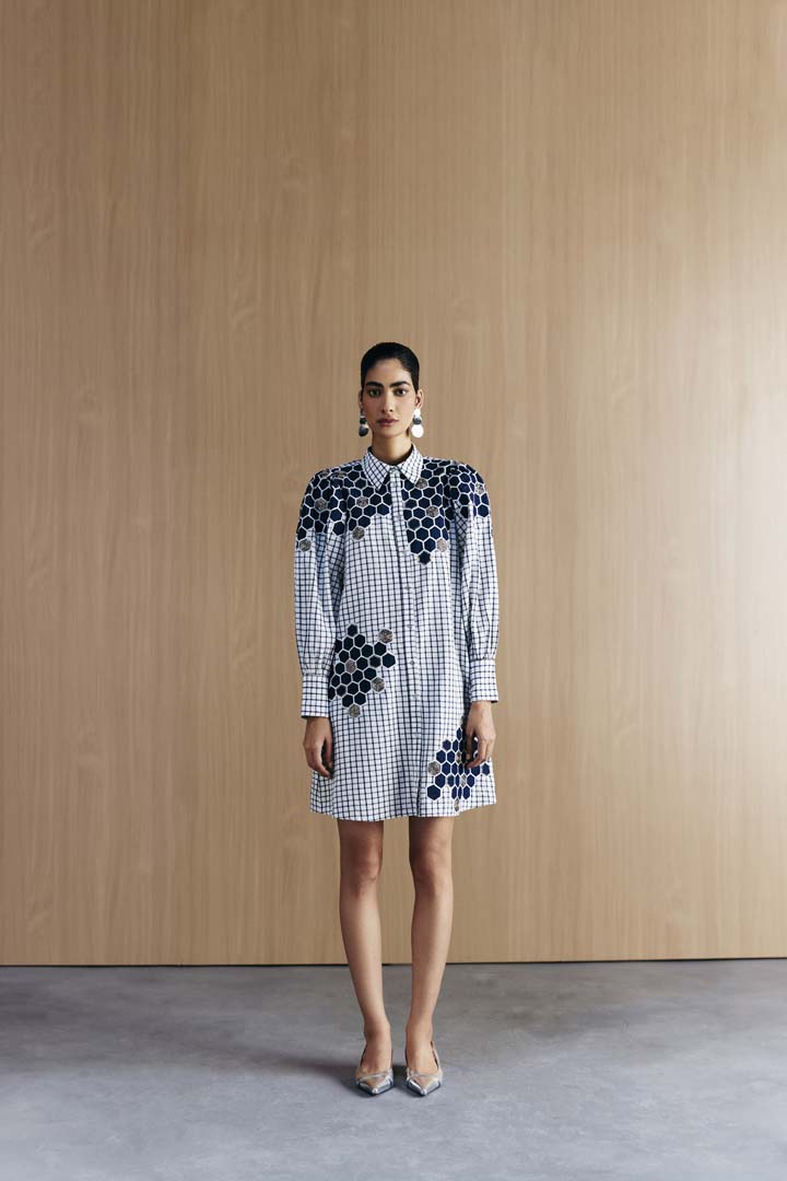CHECK EMBELLISHED SHIRT DRESS
