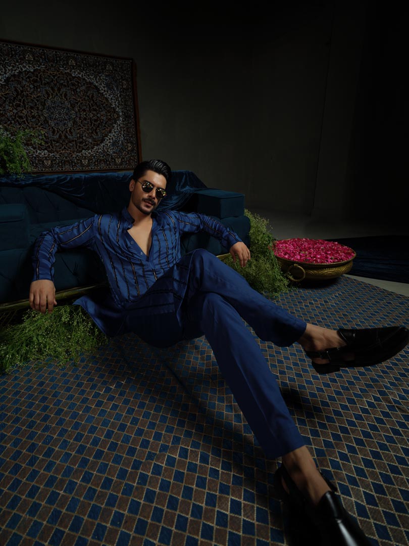 Midnight Stripe Blue Kurta Set