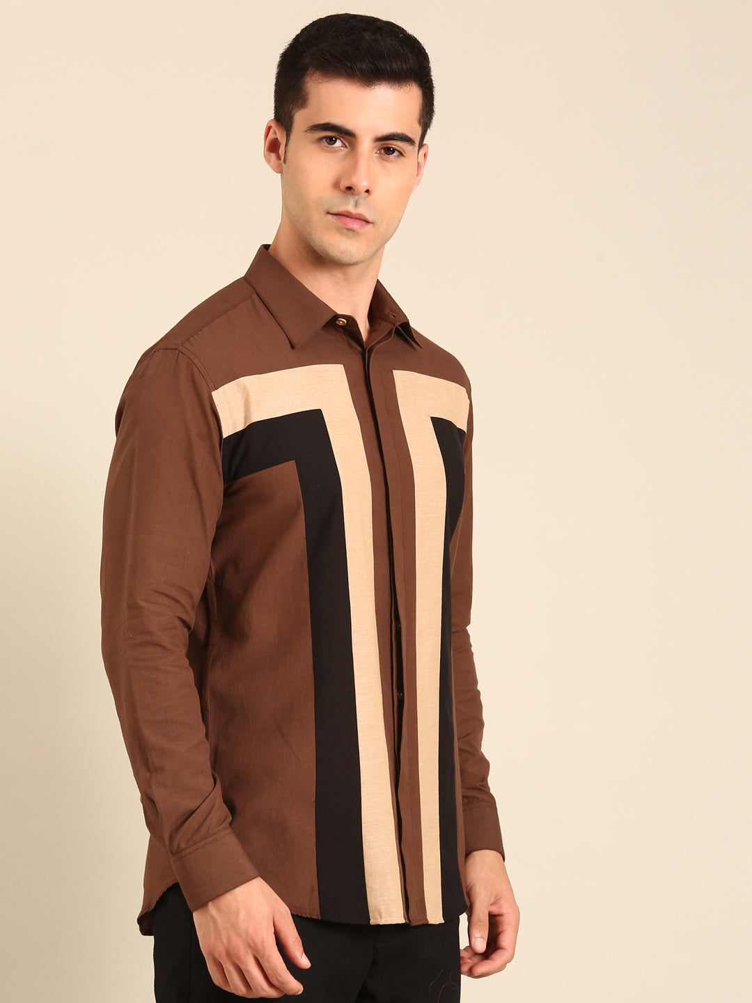 Brown-Beige-Black Malai Cotton Shirt