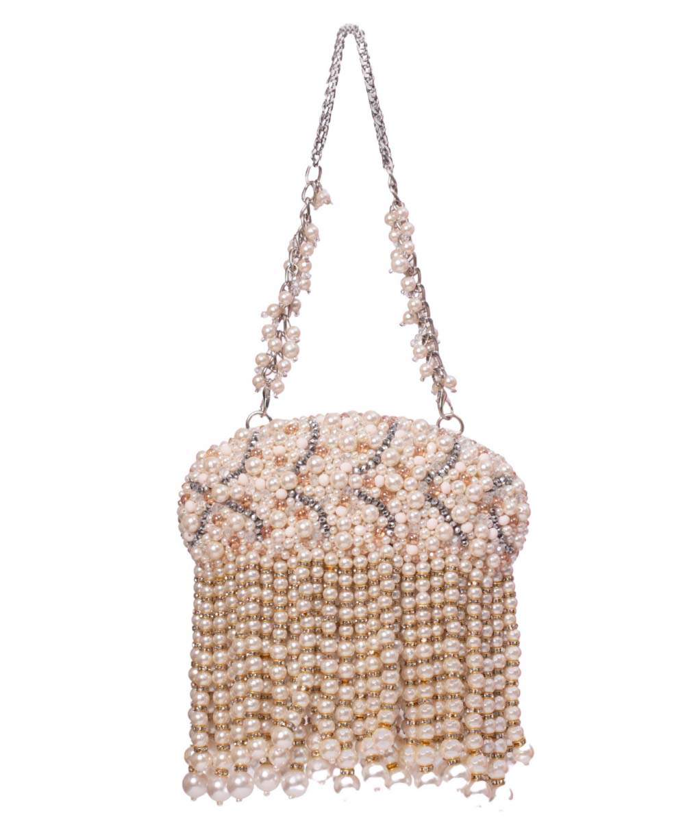 Chloe Ivory Suede Clutch With Big Pearl Hanging