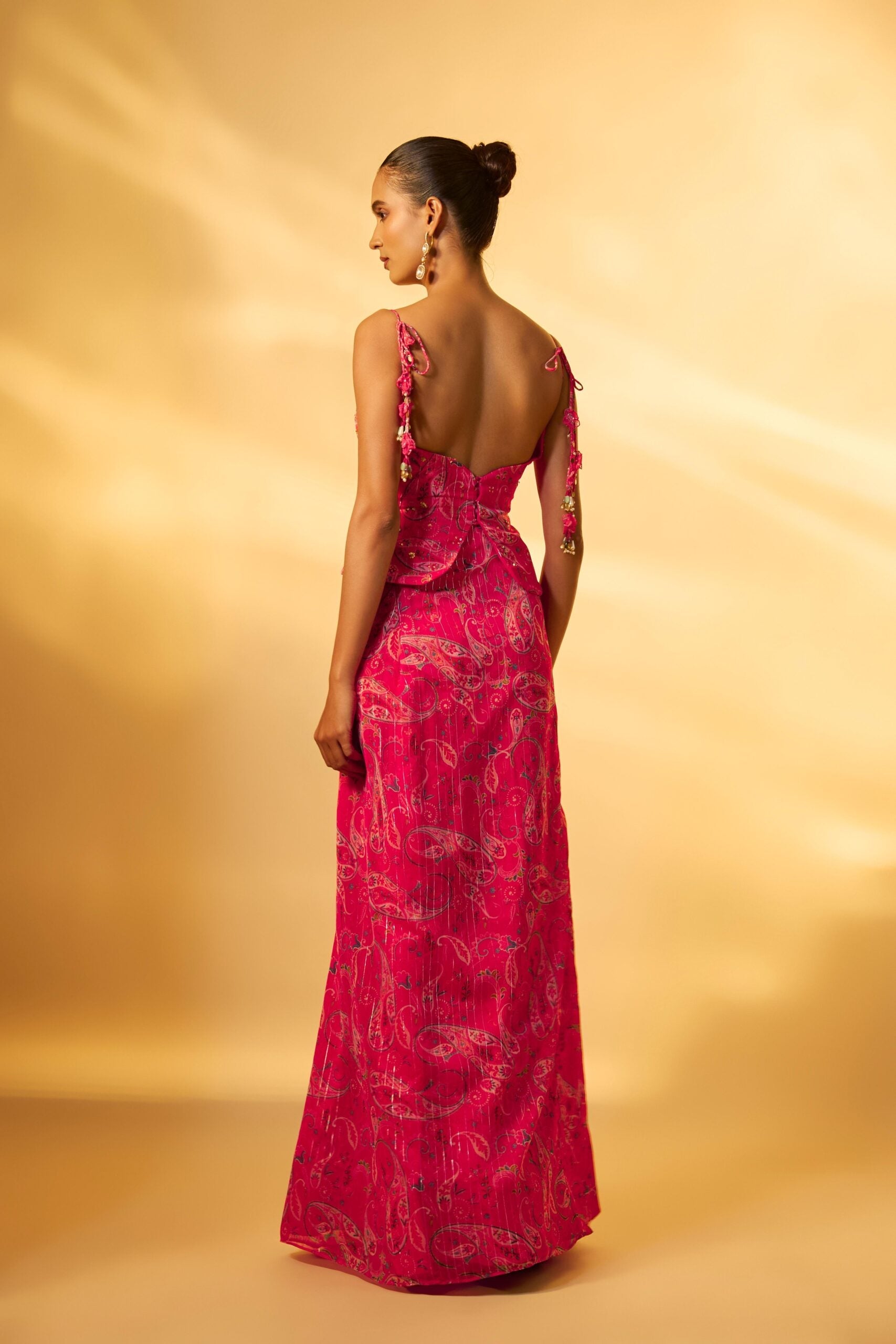 PINK PAISLEY PRINTED SKIRT SET
