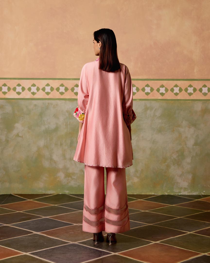 ROSE PINK THREADWORK AND BEADWORK TUNIC