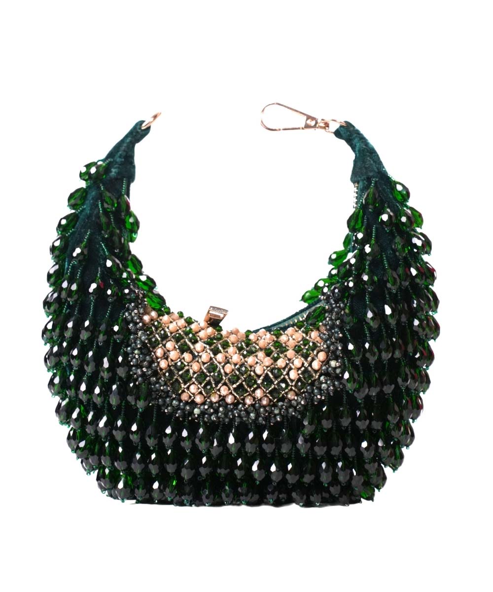 Alara Green Suede Embellished Hobo Bag