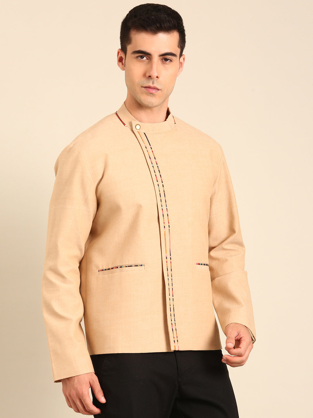Beige -Print Malai Cotton Bomber Jacket