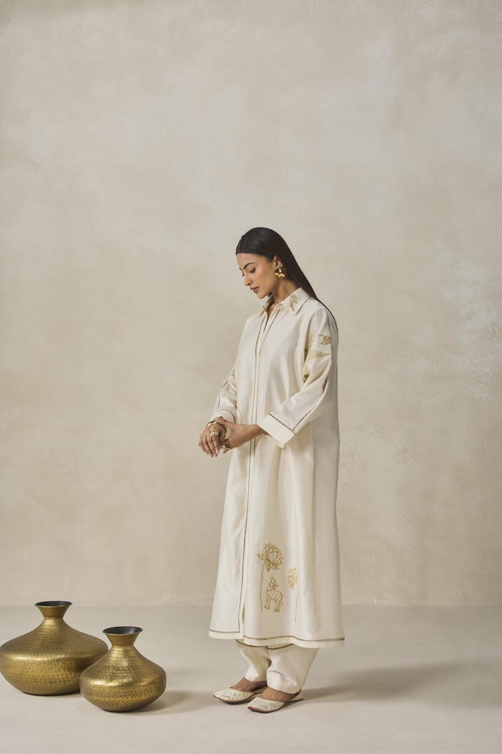 Ivory Chanderi Shirt Kurta Set - Elegant Ethnic Co-ord Set