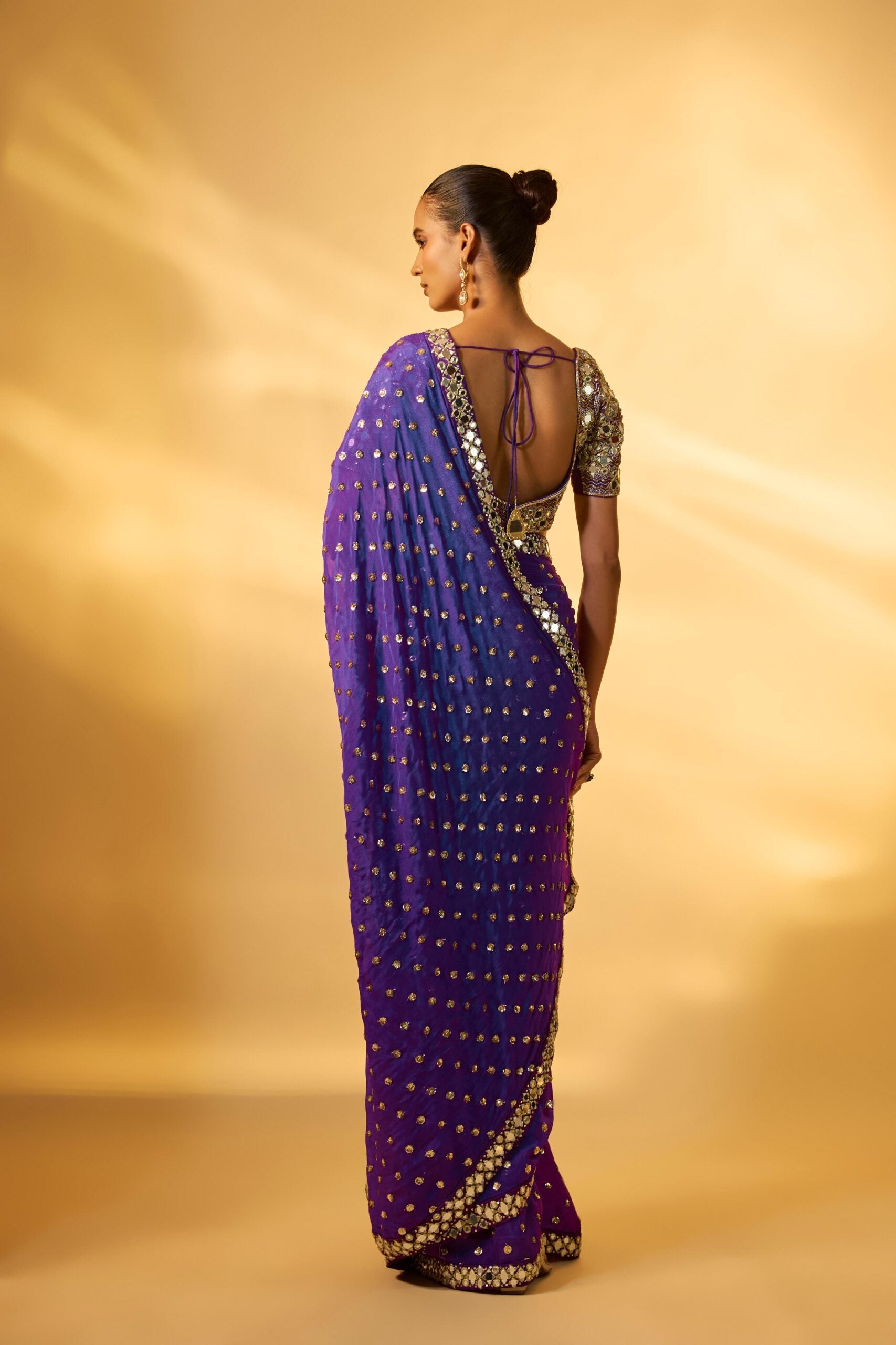 VIOLET SEQUINS EMBROIDERED SAREE SET