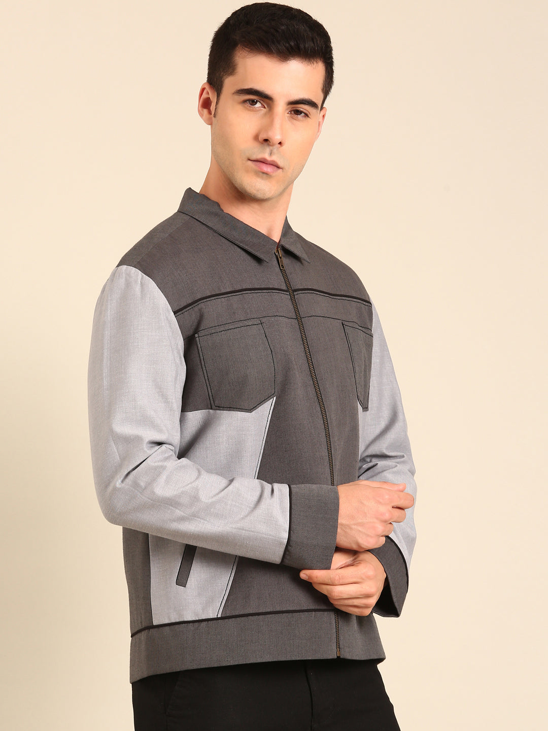 Grey Malai Cotton Bomber Jacket