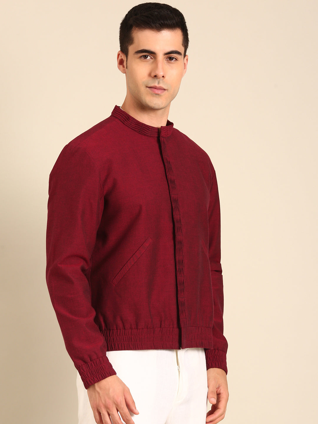Wine Malai Cotton Bomber Jacket