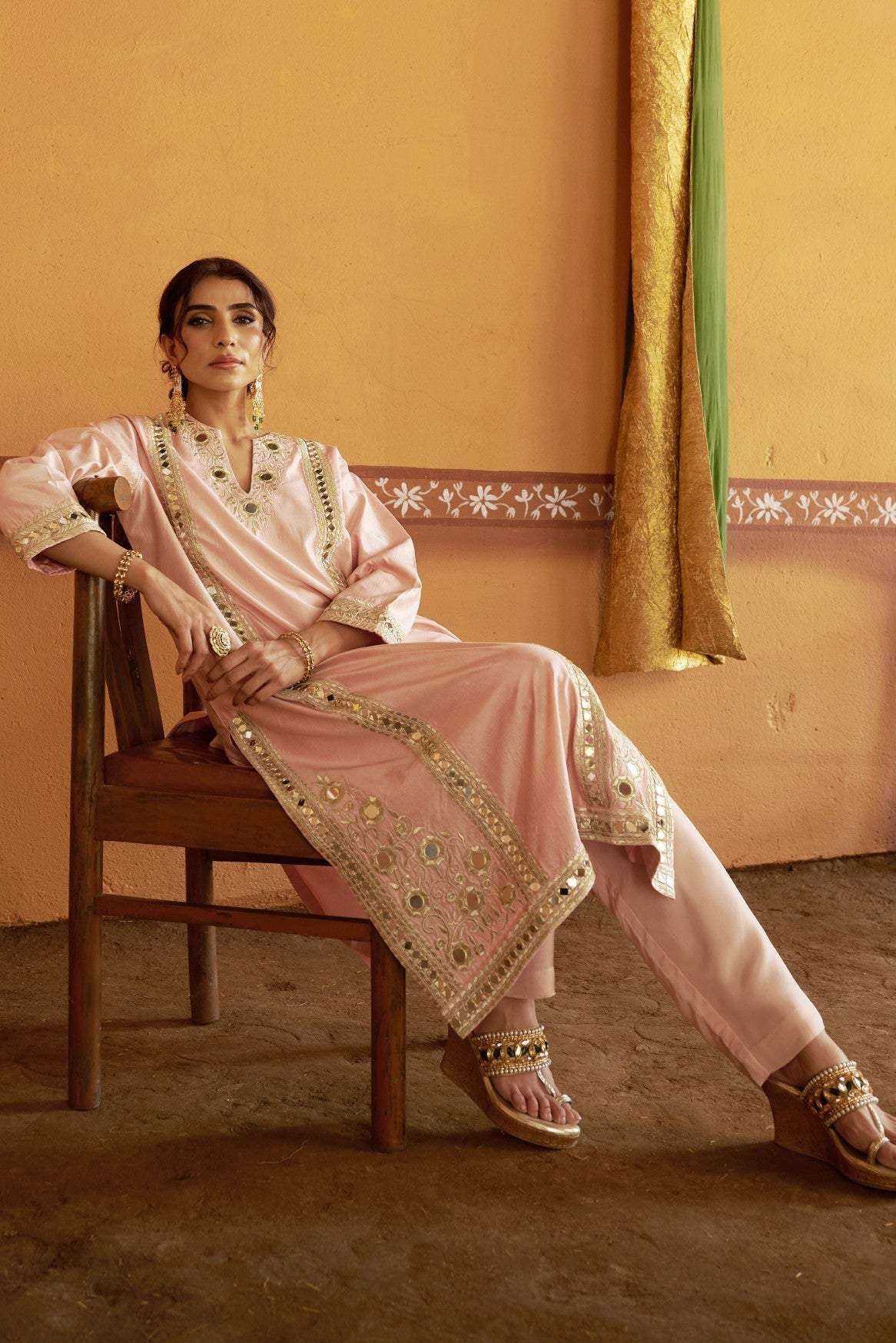 Mirror work jari princess line Kurta Set