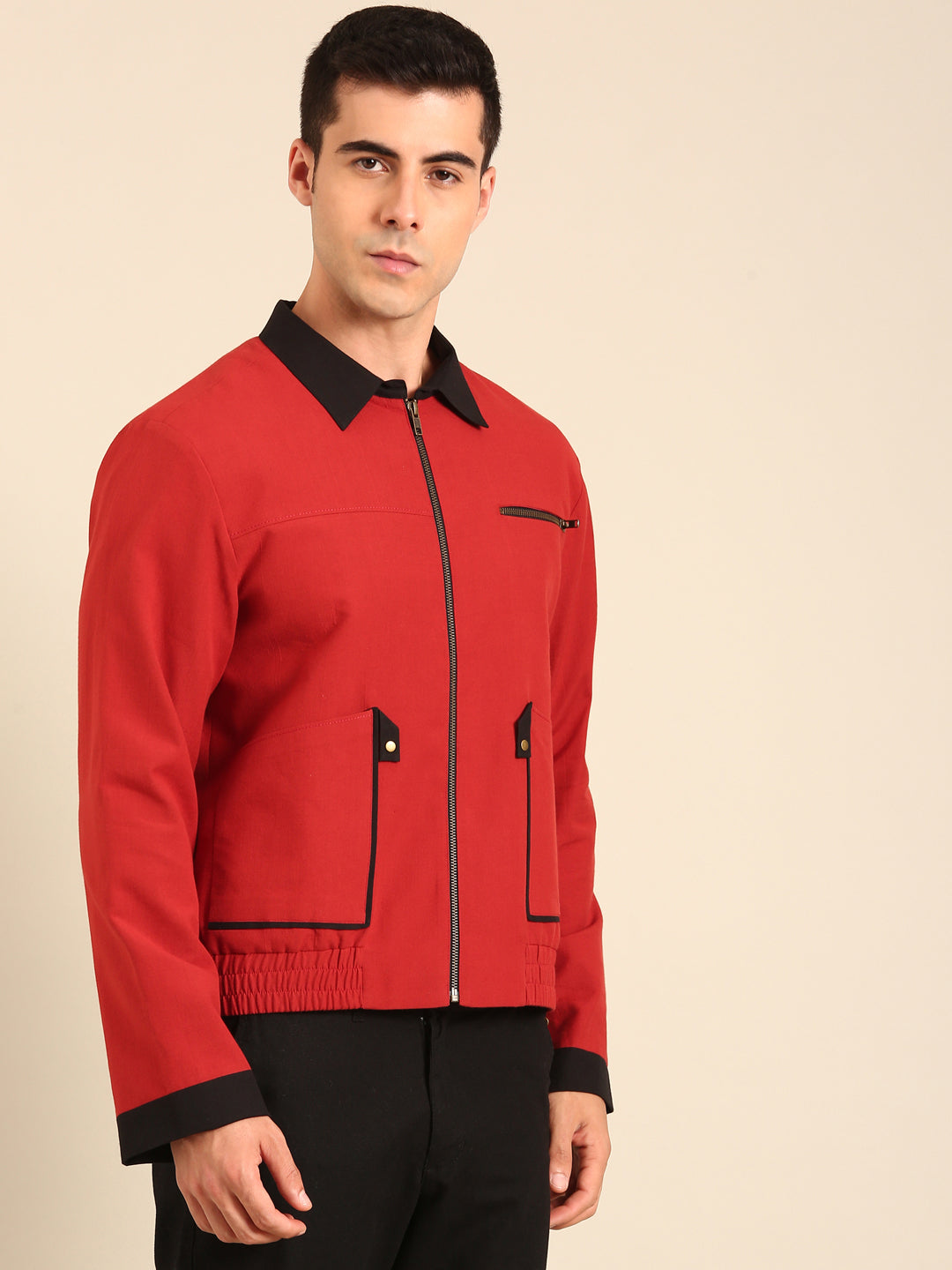 Red-Black Malai Cotton Bomber Jacket