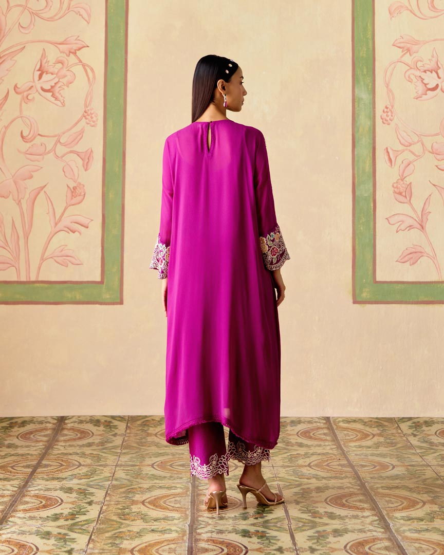 PURPLE CONTRAST EMBROIDERED NARROW PANTS