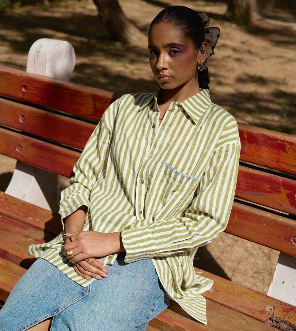 ESME WOMENS SHIRT- STRIPES WITH EMBROIDERY ON POCKET